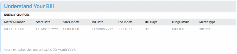 An example ENGIE bill showing information on understanding your energy charges.