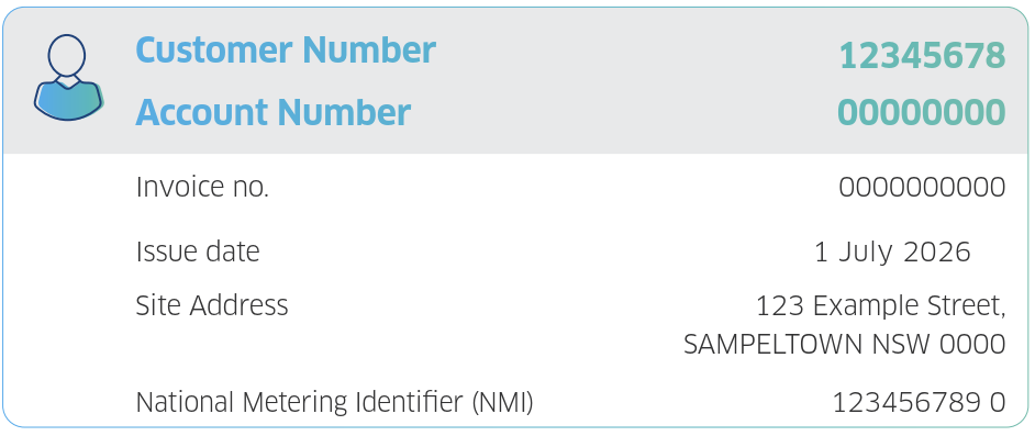 You’ll find your NMI or MIRN on page one of your bill, within the Customer number section on the right-hand side of the page.