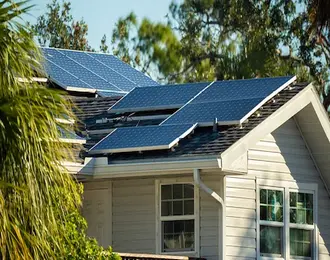 Solar panes on the roof of a house.